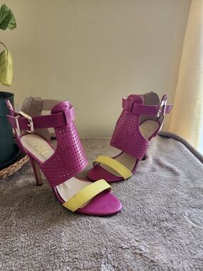 Fahrenheit Magenta and Yellow High Heel Sandals